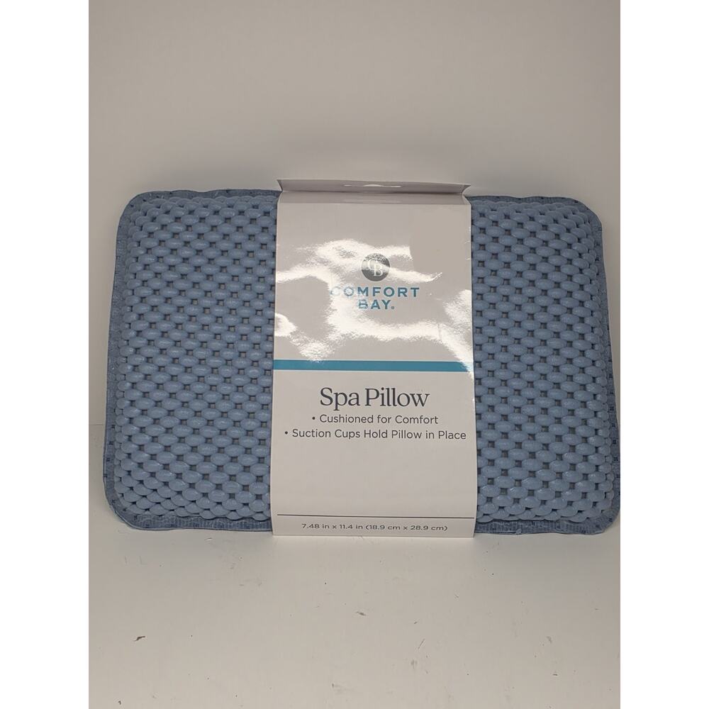 Comfort Bay Cushioned Spa Pillow 7.48 x 11.4 Blue Bath Pillow w/Suction Cups New